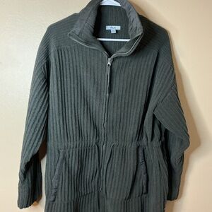 FLX Women's Dark Green Ribbed Full-Zip Hoodie